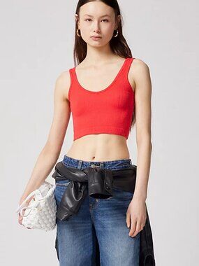 NWT Out From Under Drew Seamless Ribbed Cropped Tank Top In Bright Red